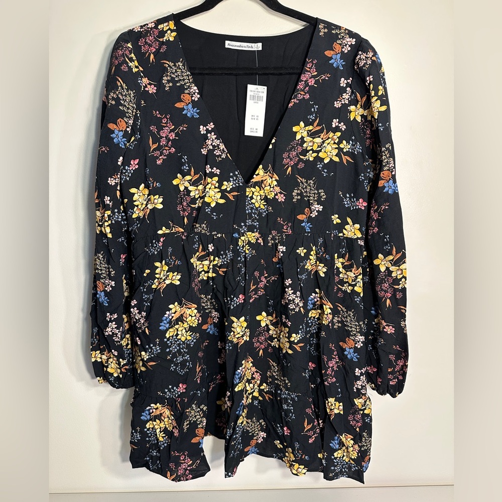 Abercrombie & Fitch Black Long Sleeve Dress with Floral Print